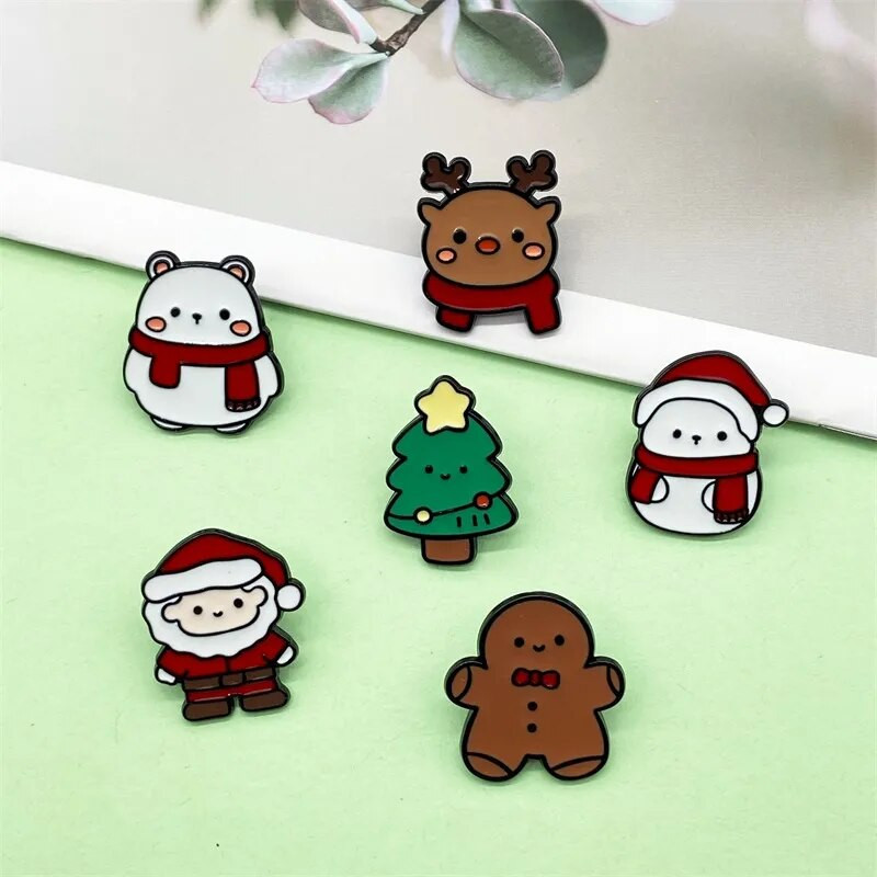 Jõulusari Pross Multifilm Armas Jõuluvana Jõulupuu Lumemees Metallist emailiga märk Kampsun Rõivakott Nõel Ehted