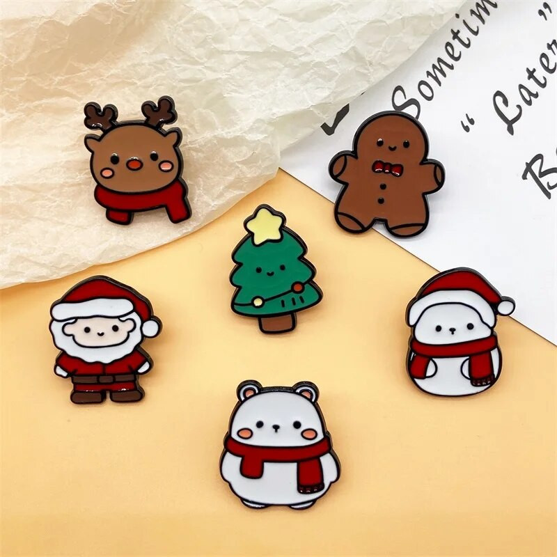 Jõulusari Pross Multifilm Armas Jõuluvana Jõulupuu Lumemees Metallist emailiga märk Kampsun Rõivakott Nõel Ehted