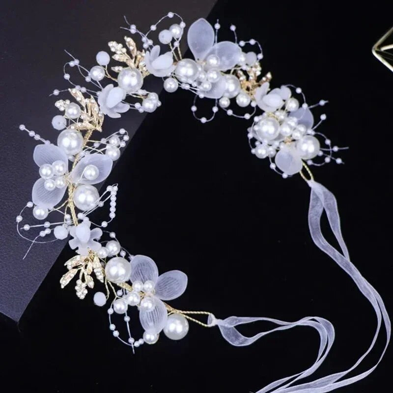 Elegantne tüdrukute pruudi peapael Imiteeritud pärli liblikas juustest peakate Lillepärja pruudi vanikupeaga pulmapeapaelad