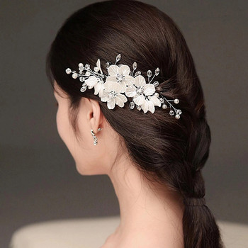 Фиби за коса с бели цветя Елегантни дамски шнола за коса във флорален стил Щипка за коса в китайски стил Булка Сватбена шапка Аксесоари за коса Hanfu