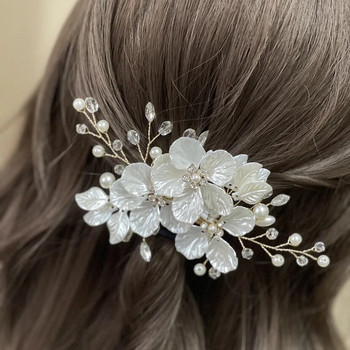 Фиби за коса с бели цветя Елегантни дамски шнола за коса във флорален стил Щипка за коса в китайски стил Булка Сватбена шапка Аксесоари за коса Hanfu