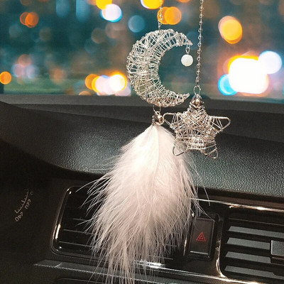 Dream Catcheri autoripats tüdrukutele, sulgedega peegel, rippuv ripats Kodusisustus Lucky Car Ornament Tüdrukute autode sisustustarvikud