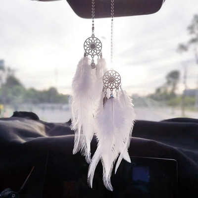 Dream Catcheri autoripats tüdrukutele, sulgedega peegel, rippuv ripats Kodusisustus Lucky Car Ornament Tüdrukute autode sisustustarvikud