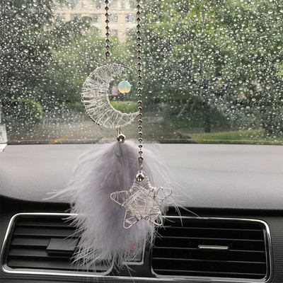 Dream Catcheri autoripats tüdrukutele, sulgedega peegel, rippuv ripats Kodusisustus Lucky Car Ornament Tüdrukute autode sisustustarvikud
