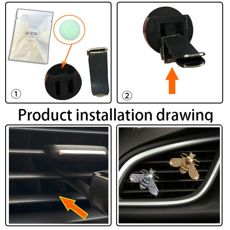 Pearl Set Diamonds Bee Fragrance Clip Auto gaisa kondicionētājs Vent Bee Scent Clip Auto salona rotājumi