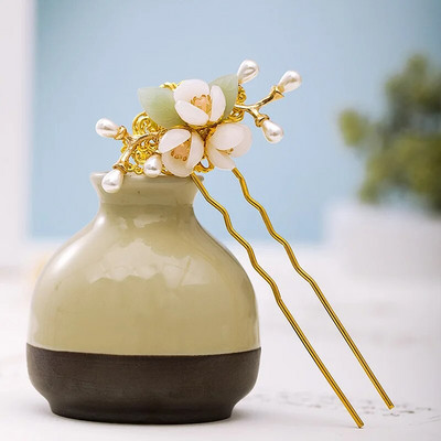 Vintage Hairpin Forks Juukseehted Naistele Käsitsi valmistatud U-kujuline pärlilillega juuksepulk Pruudi pulmajuukseaksessuaarid