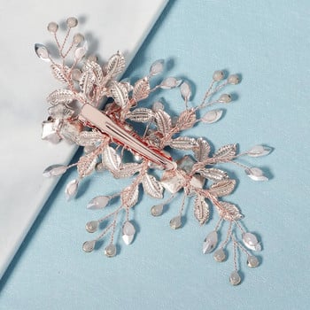 Модерна ръчно изработена диадема Сватбен гребен за коса Листа Цвете Булчински щипки за коса Перлен кристал Бижута за глава Момичета Сватбени аксесоари за коса