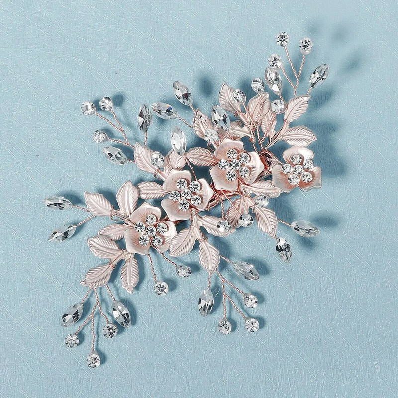 La modă tiara lucrată manual pieptene de păr pentru nuntă, frunze, flori, ace de păr de mireasă, perle, strasuri, bijuterii pentru cap, accesorii de păr pentru nunta pentru fete