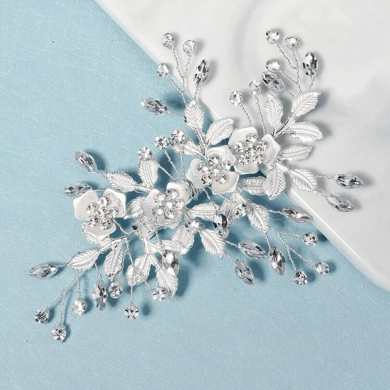 La modă tiara lucrată manual pieptene de păr pentru nuntă, frunze, flori, ace de păr de mireasă, perle, strasuri, bijuterii pentru cap, accesorii de păr pentru nunta pentru fete