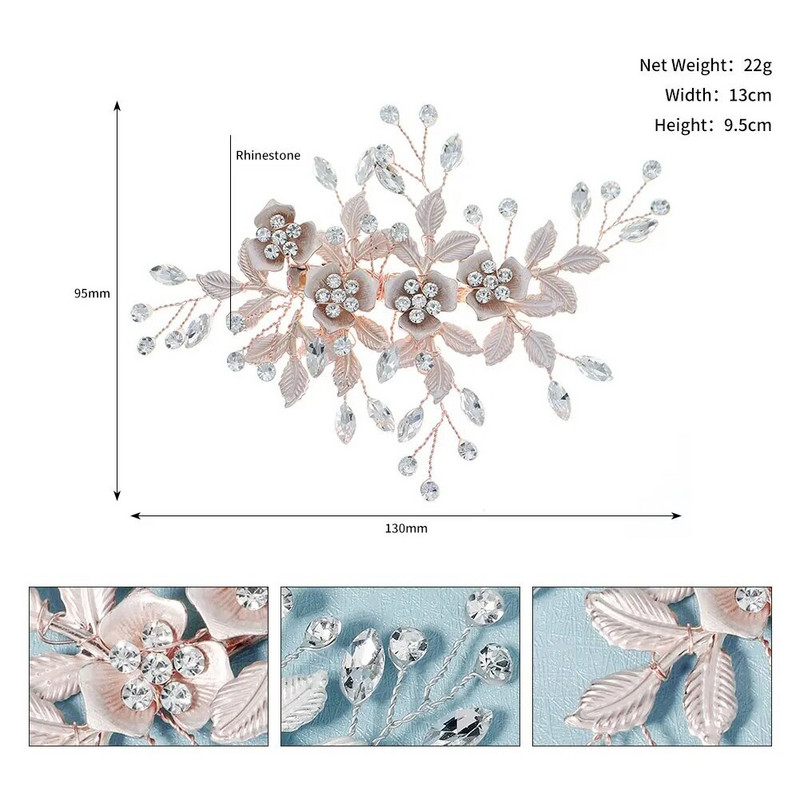La modă tiara lucrată manual pieptene de păr pentru nuntă, frunze, flori, ace de păr de mireasă, perle, strasuri, bijuterii pentru cap, accesorii de păr pentru nunta pentru fete