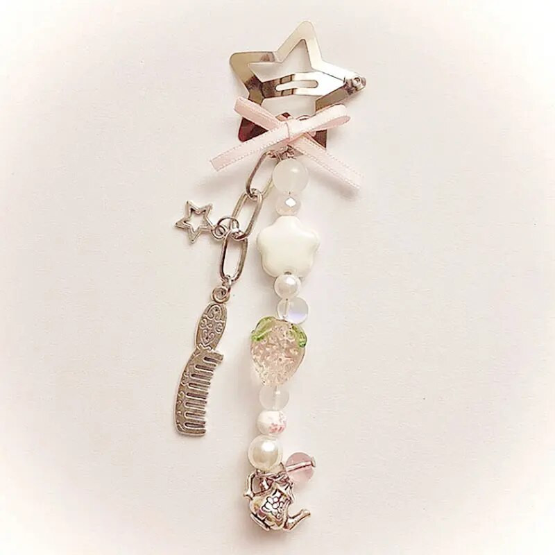 1vnt y2k rankų darbo karoliukais braškių barrette koketiškos pasakos žvaigždės plaukų segtukai