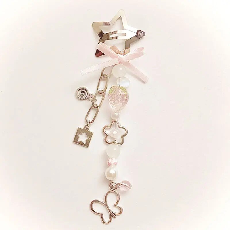 1vnt y2k rankų darbo karoliukais braškių barrette koketiškos pasakos žvaigždės plaukų segtukai