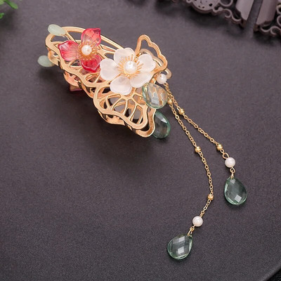 Retro cvijet leptir resa rak kopča za kosu hanfu stil dodaci za kosu metalna kandža za kosu biser morski pas kopča za žene djevojke