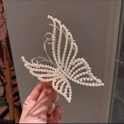 Retro cvijet leptir resa rak kopča za kosu hanfu stil dodaci za kosu metalna kandža za kosu biser morski pas kopča za žene djevojke