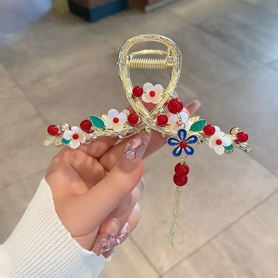 Retro cvijet leptir resa rak kopča za kosu hanfu stil dodaci za kosu metalna kandža za kosu biser morski pas kopča za žene djevojke