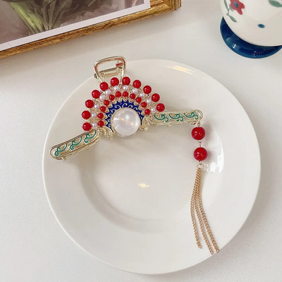 Retro cvijet leptir resa rak kopča za kosu hanfu stil dodaci za kosu metalna kandža za kosu biser morski pas kopča za žene djevojke