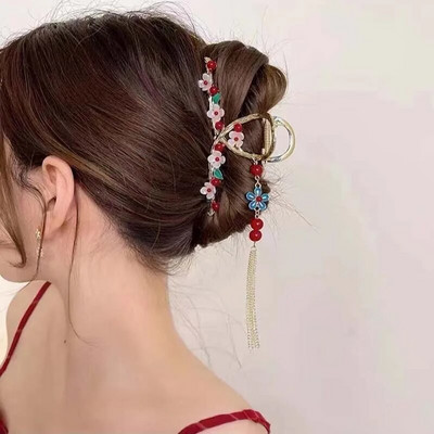 Retro cvijet leptir resa rak kopča za kosu hanfu stil dodaci za kosu metalna kandža za kosu biser morski pas kopča za žene djevojke