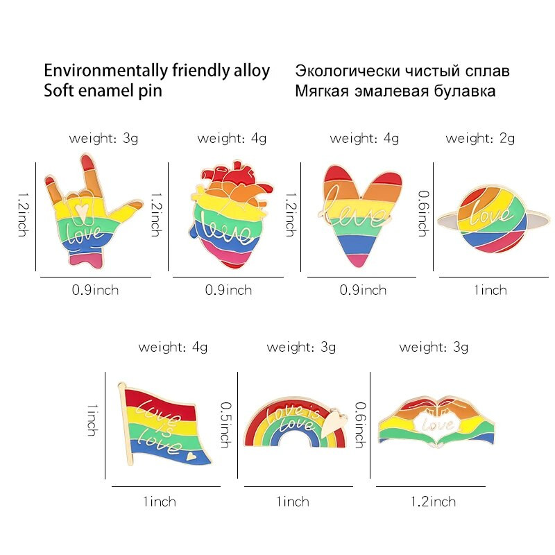 LGBT geikomplekt Armastus vikerkaar emailiga nööpnõel Loomad Südamemärk Mood Rõivad Ehted Hulgimüük Metallist pross Revääritarvikud