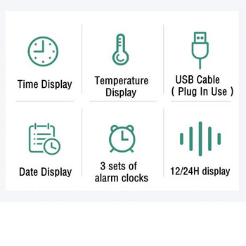 Καθρέφτης Ψηφιακό Ξυπνητήρι με Θερμοκρασία Υγρασία 3 Ξυπνητήρια Αναβολή Επιτραπέζιο Ρολόι Επιτραπέζιο Ρολόι Νυχτερινή λειτουργία 12/24 ώρες USB Ηλεκτρονικό ρολόι LED