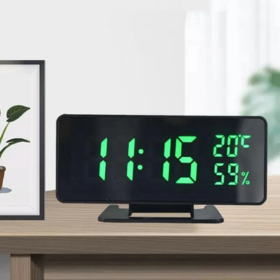 Ogledalo Digitalni budilnik s temperaturom i vlagom 3 alarma Snooze Stolni stolni sat Noćni način rada 12/24H USB elektronički LED sat