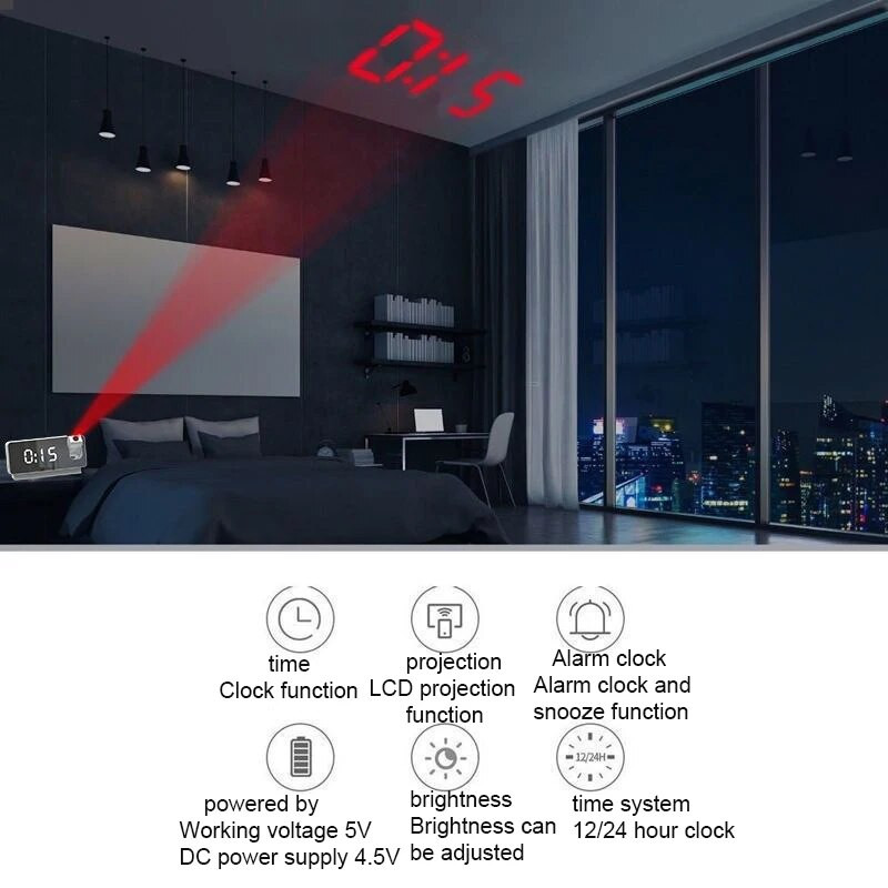 LED digitaalne äratuskell lauakell Elektroonilised lauakellad USB äratus FM-raadio ajaprojektor magamistoa elutuppa
