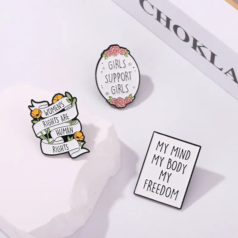 Feministlikud emailnõelad Kohandatud enesearmastan Minu meel Minu keha Emakas Minu vabadus Prossid Multifilm Armas krae märk Ehted Kingitus