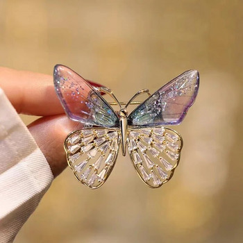Прозрачни пеперудени брошки с крила за жени, кристални кристали, брошка с насекоми, пуловер, яка, палто, ревер, игла, аксесоари от плат