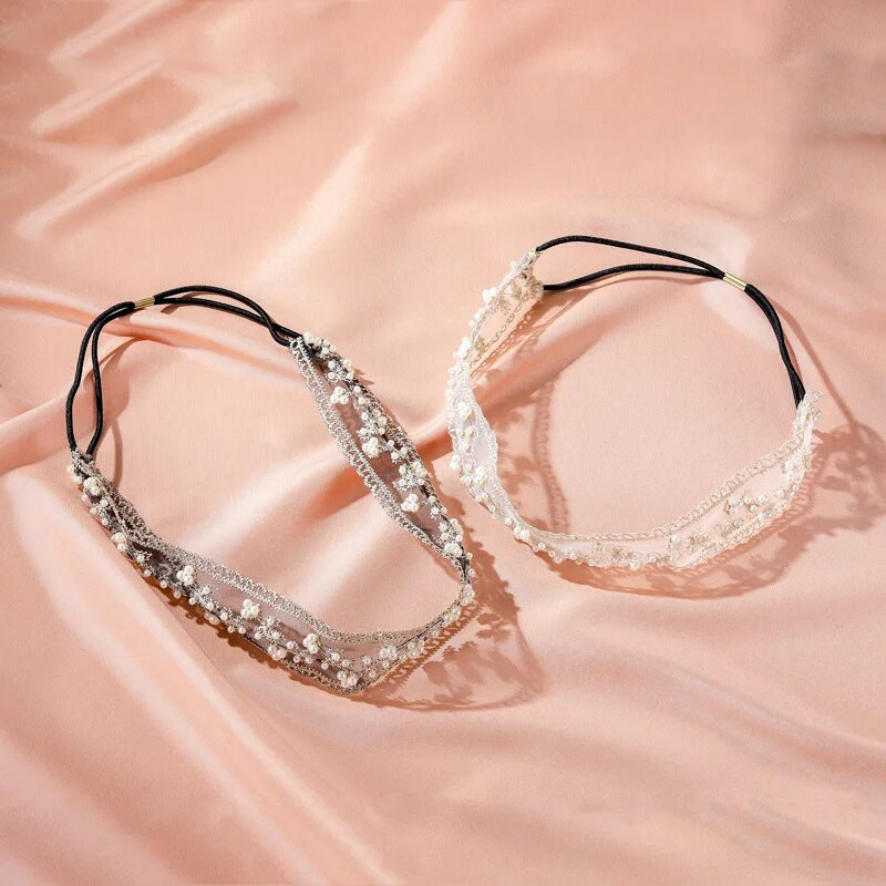 Sweety Lace Headbands για γυναίκες κορίτσια Απλό ύφασμα ελαστικό γούρι για μαλλιά μαργαριταρένια αξεσουάρ μαλλιών Φαρδιά πλαϊνά