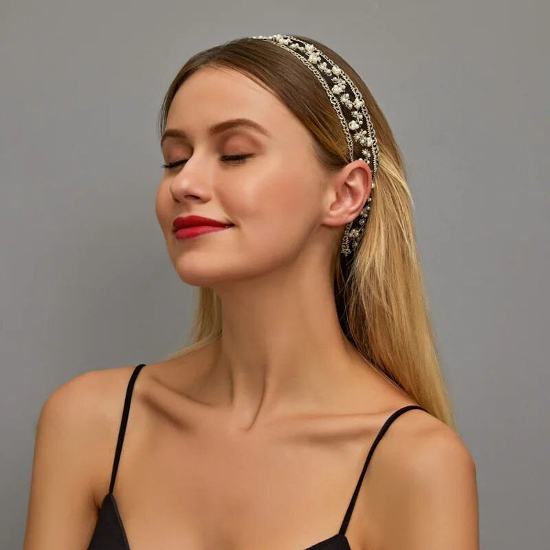 Sweety Lace Headbands για γυναίκες κορίτσια Απλό ύφασμα ελαστικό γούρι για μαλλιά μαργαριταρένια αξεσουάρ μαλλιών Φαρδιά πλαϊνά