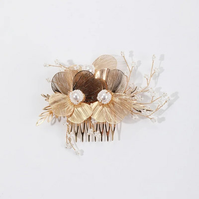 Pruudi pulmajuuksekammid kulla/hõbeda värvi sulamist lilledega juuksenõelaklambrid naistele sünnipäevapeoks, peaehe pruutneitsi juustest ehted