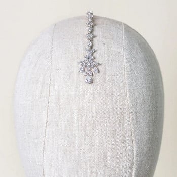 Stonefans Exquisite Zircon Forehead Chain Bride Hair Pin for Women Wedding Head Head Boho Head Chain Leaf Band Бижута за коса