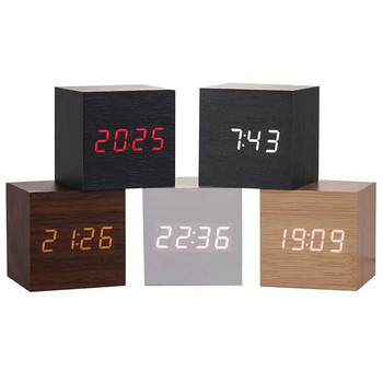 Μόδα Ξυπνητήρι LED Ξύλινο ρολόι Επιτραπέζιο φωνητικό έλεγχο Ψηφιακό ξύλινο Despertador Ηλεκτρονικά επιτραπέζια ρολόγια με τροφοδοσία USB/AAA