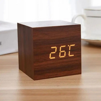 Моден будилник LED дървен часовник Маса Гласово управление Цифров дървен Despertador USB/AAA захранван Електронен настолен часовник