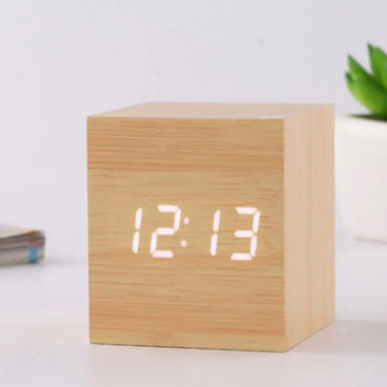 Моден будилник LED дървен часовник Маса Гласово управление Цифров дървен Despertador USB/AAA захранван Електронен настолен часовник