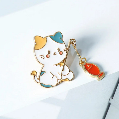 Uus mood Loominguline kassipüügi disain Metallist emailist pross Multifilm Armas loomade märginõel Parima sõbra kingituseks mõeldud ehete aksessuaarid