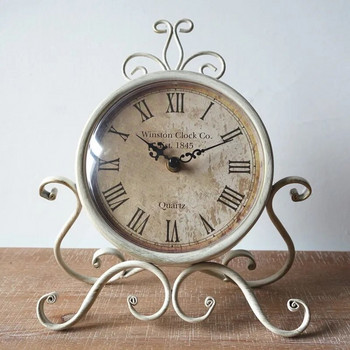 Европейски стил Ковано желязо Заглушен настолен часовник Творчески ретро хол Декоративен настолен часовник Декорация на дома