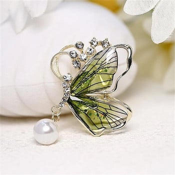 Луксозна кристална брошка пеперуда Перлена висулка Игли за ревери за жени Момиче Стилни игли за ревери Пуловер Значки Аксесоари за бижута