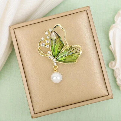 Prabangios krištolinės drugelio sagės perlų pakabukas atvartų segtukai, skirti mergaitei, stilingi segtukai megztiniams ženkliukai papuošalai aksesuarai