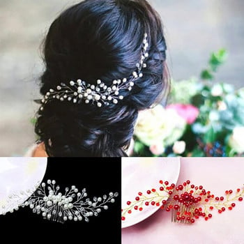 Сватбени гребени за коса с перлени кристали Аксесоари за коса за булчински модни ленти за глава Жени Орнаменти за коса на булка Бижута