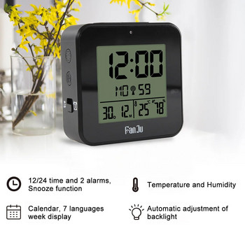 FanJu FJ3533 LED цифров будилник Двойна аларма Температура Влагомер Настолни настолни часовници с подсветка DCF функция