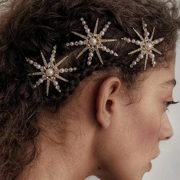 Модна звездна фиба за коса с перлени кристали за жени Булка Bling Crystal Аксесоари за коса Шноли Сватбени бижута
