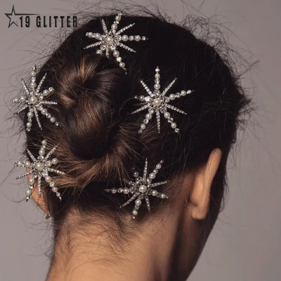 Fashion Star Rhinestone Pearl Hair Pin για γυναίκες Bride Bling Κρυστάλλινα αξεσουάρ μαλλιών Barrettes Κοσμήματα γάμου