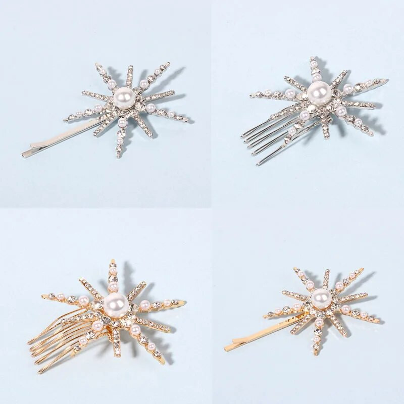 Fashion Star Kalnų krištolas perlų plaukų segtukas moterims Bride Bling Crystal Plaukų aksesuarai Barrettes Vestuviniai papuošalai