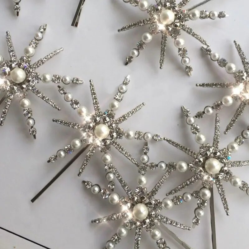 Fashion Star Kalnų krištolas perlų plaukų segtukas moterims Bride Bling Crystal Plaukų aksesuarai Barrettes Vestuviniai papuošalai
