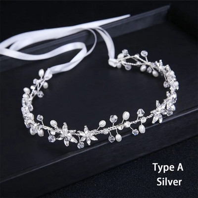 Γυναικεία μαργαριταρένια στρας Αξεσουάρ μαλλιών γάμου για γυναίκες Bride Tiara Headband Κοσμήματα για τα μαλλιά Ασημί χρώμα Δώρα για τα μαλλιά