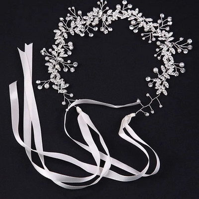 Γυναικεία μαργαριταρένια στρας Αξεσουάρ μαλλιών γάμου για γυναίκες Bride Tiara Headband Κοσμήματα για τα μαλλιά Ασημί χρώμα Δώρα για τα μαλλιά