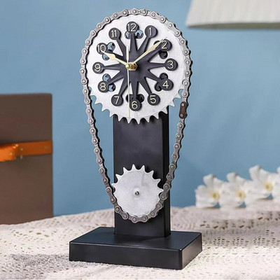 Vintage ķēdes rotējošs darbvirsmas pulkstenis Retro rokdarbu ornaments Dāvanas restorānam Mājas birojam Radoša taimera dekorēšana