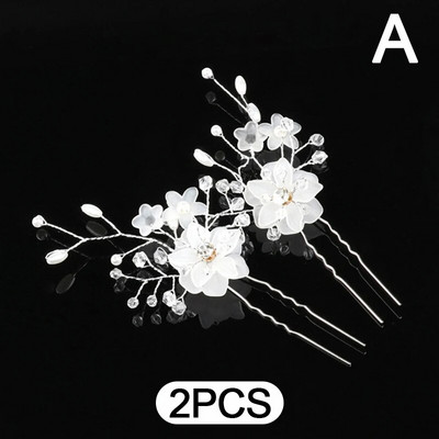 2 τμχ καρφίτσες μαλλιών Αξεσουάρ μαλλιών για γυναίκες Αξεσουάρ γάμου Κλιπ μαλλιών Κοσμήματα μαργαριτάρι Κρυστάλλινο λουλούδι Καρφίτσες για κλιπ μαλλιών