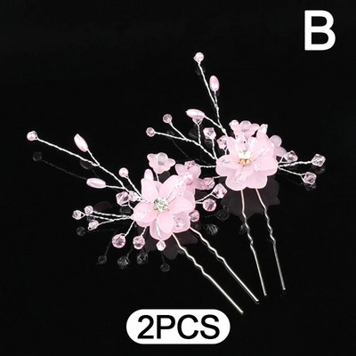2 τμχ καρφίτσες μαλλιών Αξεσουάρ μαλλιών για γυναίκες Αξεσουάρ γάμου Κλιπ μαλλιών Κοσμήματα μαργαριτάρι Κρυστάλλινο λουλούδι Καρφίτσες για κλιπ μαλλιών