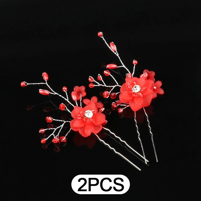 2 τμχ καρφίτσες μαλλιών Αξεσουάρ μαλλιών για γυναίκες Αξεσουάρ γάμου Κλιπ μαλλιών Κοσμήματα μαργαριτάρι Κρυστάλλινο λουλούδι Καρφίτσες για κλιπ μαλλιών